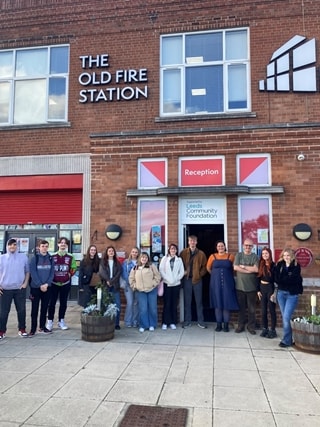 Leeds Beckett University students given a tour of The Old Fire Station by retired firefighter Trevor Leighton, in October 2024.