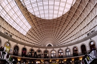 The dome ceiling and top balcony of Corn Exchange in Leeds City Centre